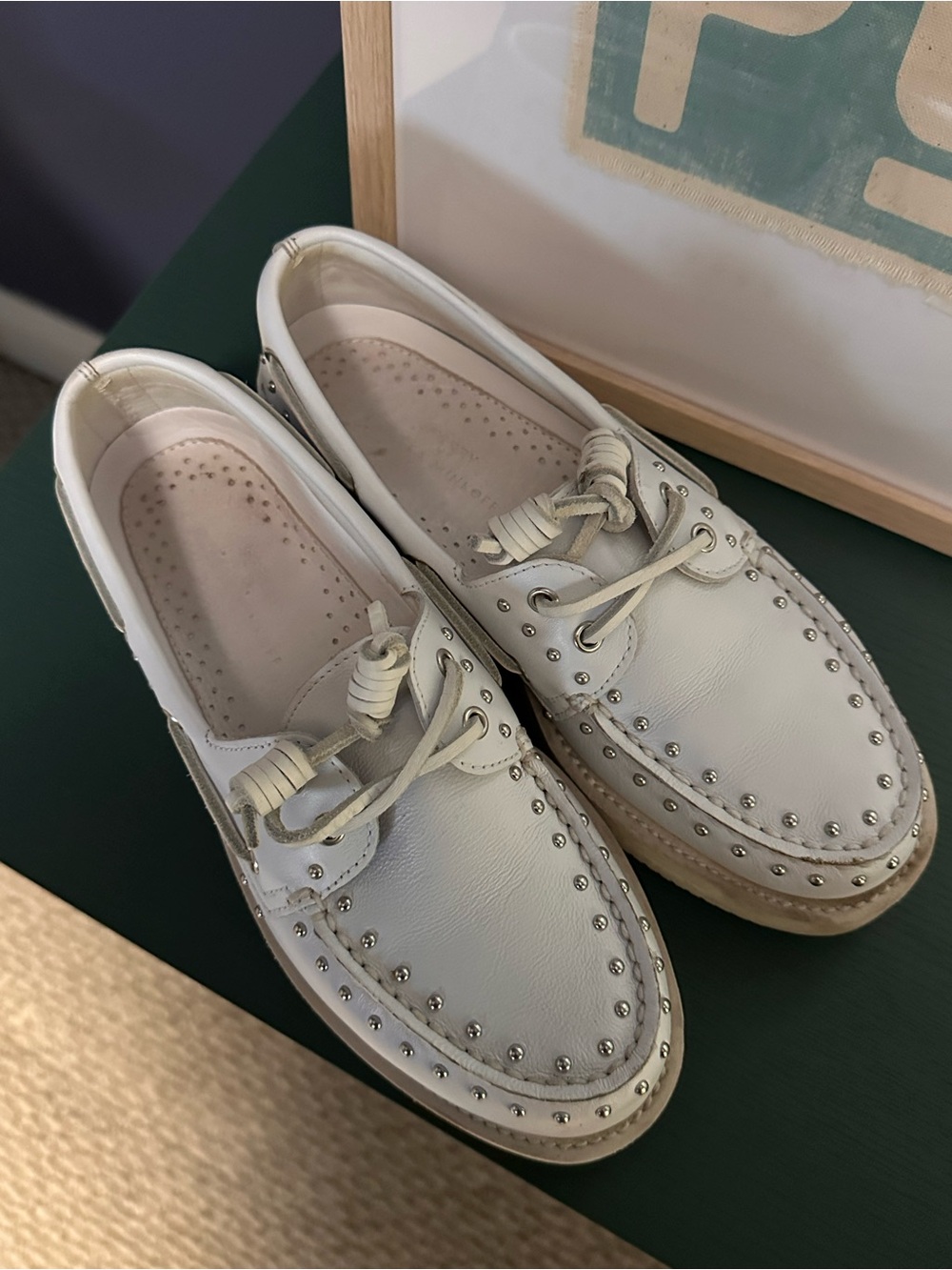 Sperry x Rebecca Minkoff White Leather Studded Platform Boat Shoes 8